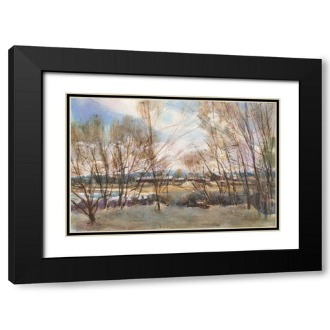 New England Farm Black Modern Wood Framed Art Print with Double Matting by Calcasola, Stephen