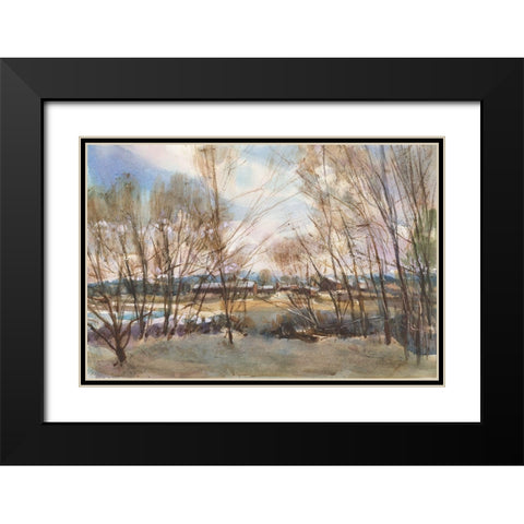 New England Farm Black Modern Wood Framed Art Print with Double Matting by Calcasola, Stephen