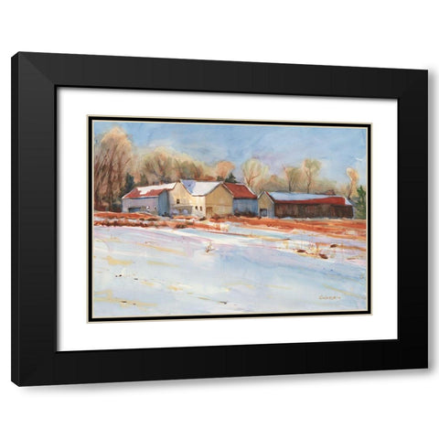 Winter Farm Black Modern Wood Framed Art Print with Double Matting by Calcasola, Stephen