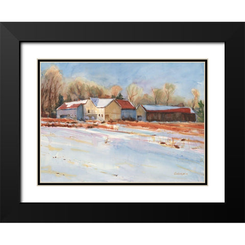 Winter Farm Black Modern Wood Framed Art Print with Double Matting by Calcasola, Stephen