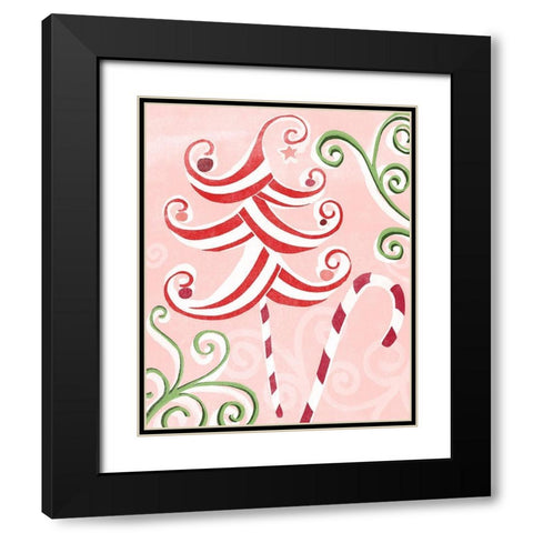 Candy Cane Holiday I Black Modern Wood Framed Art Print with Double Matting by Vess, June Erica