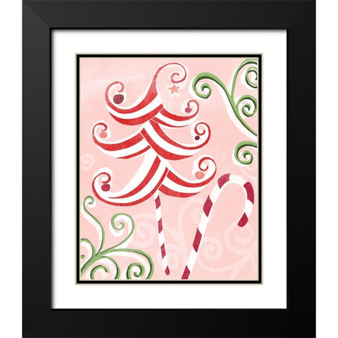 Candy Cane Holiday I Black Modern Wood Framed Art Print with Double Matting by Vess, June Erica