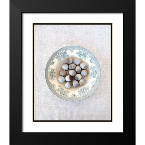 Quail Eggs on Blue Plate Black Modern Wood Framed Art Print with Double Matting by Soderman, Tania