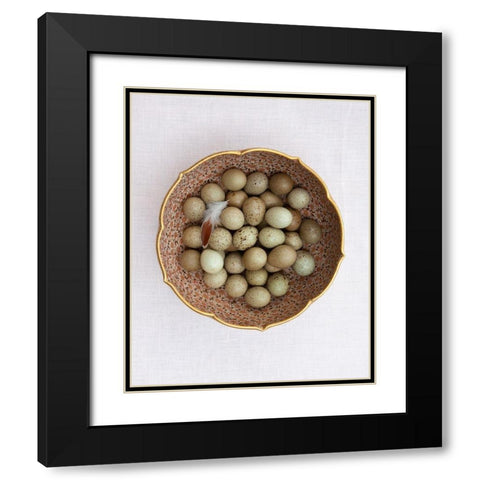 Quail Eggs on Pink Plate Black Modern Wood Framed Art Print with Double Matting by Soderman, Tania