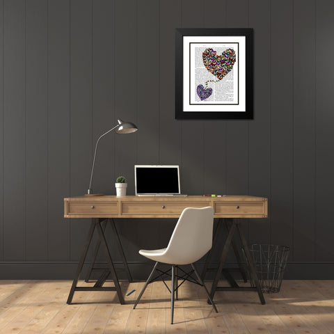 Two Butterfly Hearts Black Modern Wood Framed Art Print with Double Matting by Fab Funky