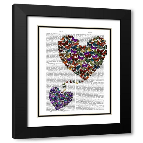 Two Butterfly Hearts Black Modern Wood Framed Art Print with Double Matting by Fab Funky