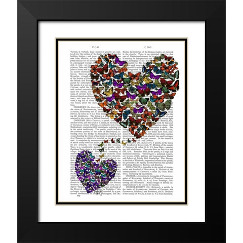 Two Butterfly Hearts Black Modern Wood Framed Art Print with Double Matting by Fab Funky