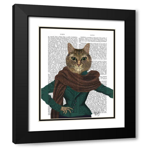 Feline Fashionista Black Modern Wood Framed Art Print with Double Matting by Fab Funky