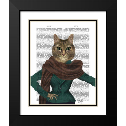 Feline Fashionista Black Modern Wood Framed Art Print with Double Matting by Fab Funky