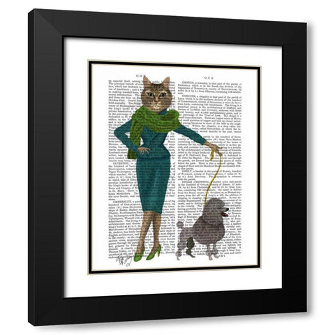 Cat and Poodle Black Modern Wood Framed Art Print with Double Matting by Fab Funky