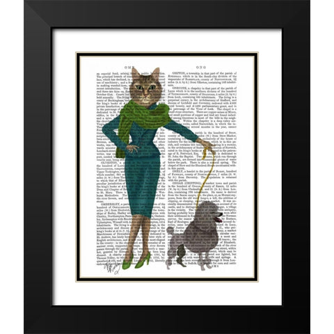 Cat and Poodle Black Modern Wood Framed Art Print with Double Matting by Fab Funky
