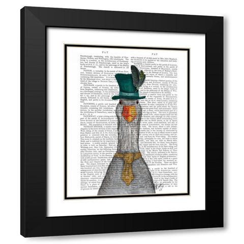 Goose in Green Hat Black Modern Wood Framed Art Print with Double Matting by Fab Funky