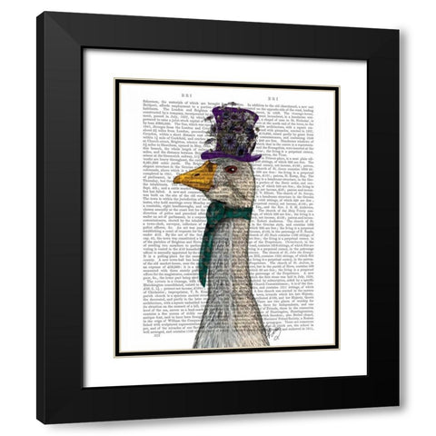 Goose in Purple Hat Black Modern Wood Framed Art Print with Double Matting by Fab Funky