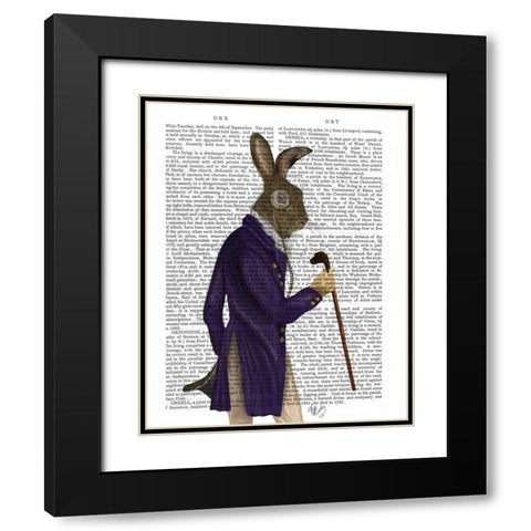 Hare In Purple Coat Black Modern Wood Framed Art Print with Double Matting by Fab Funky