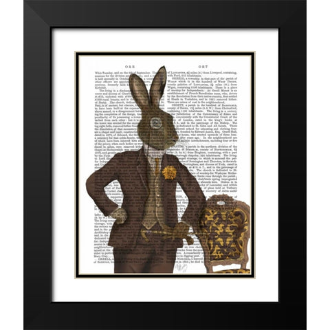 Dapper Hare Black Modern Wood Framed Art Print with Double Matting by Fab Funky