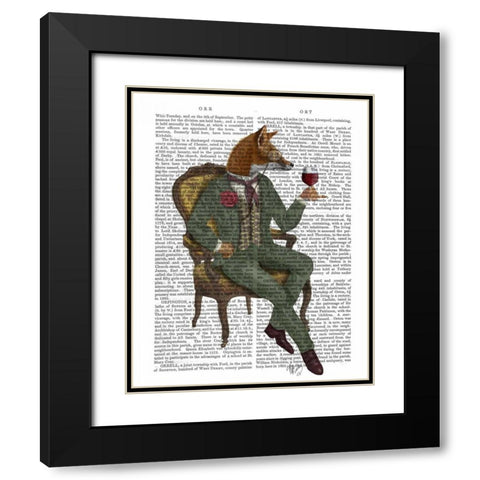 Wine Taster Fox Full Black Modern Wood Framed Art Print with Double Matting by Fab Funky