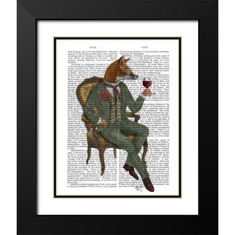 Wine Taster Fox Full Black Modern Wood Framed Art Print with Double Matting by Fab Funky