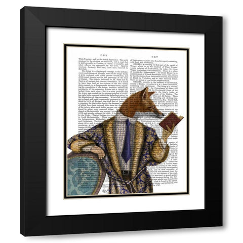 Book Reader Fox Black Modern Wood Framed Art Print with Double Matting by Fab Funky