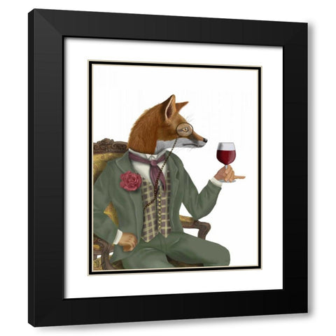 Wine Taster Fox, Portrait Black Modern Wood Framed Art Print with Double Matting by Fab Funky