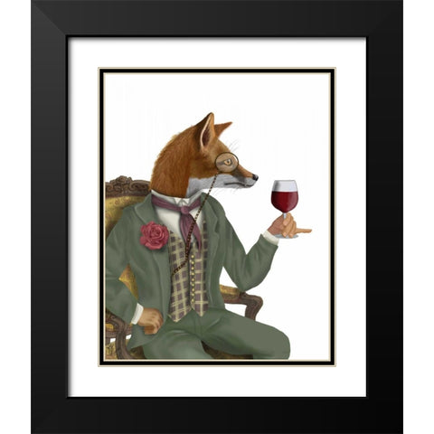 Wine Taster Fox, Portrait Black Modern Wood Framed Art Print with Double Matting by Fab Funky