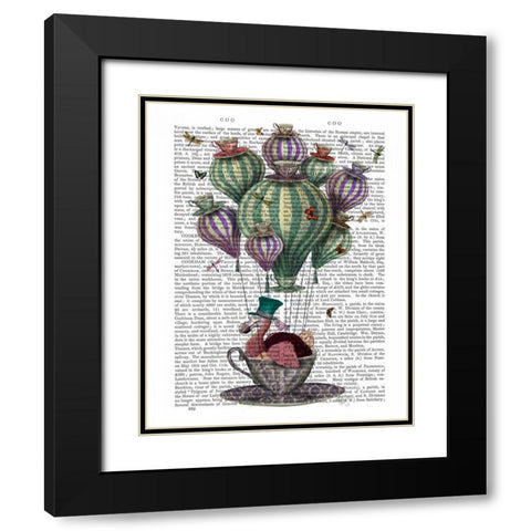 Dodo in Teacup with Dragonflies Black Modern Wood Framed Art Print with Double Matting by Fab Funky