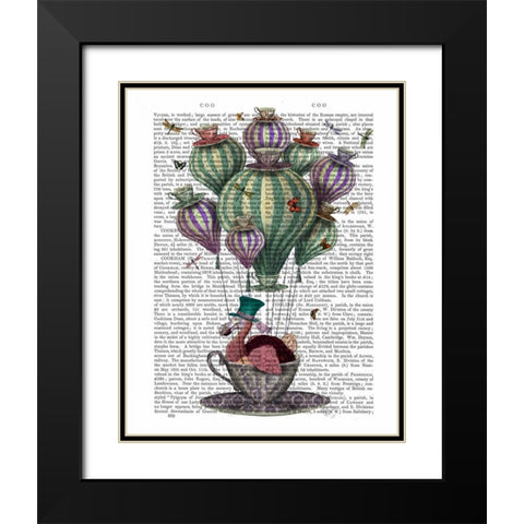 Dodo in Teacup with Dragonflies Black Modern Wood Framed Art Print with Double Matting by Fab Funky