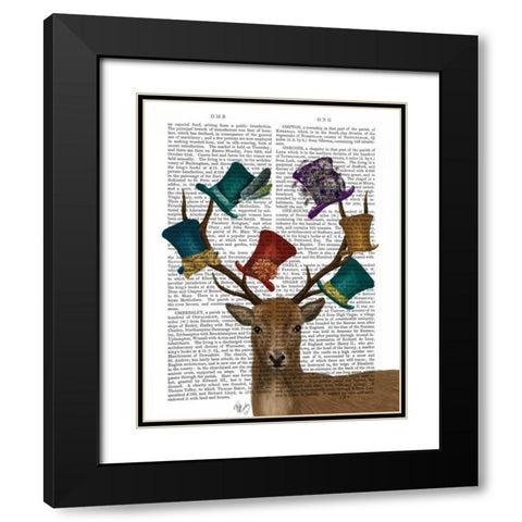 Hat Collector Deer Black Modern Wood Framed Art Print with Double Matting by Fab Funky