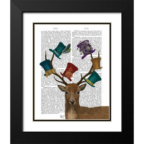 Hat Collector Deer Black Modern Wood Framed Art Print with Double Matting by Fab Funky