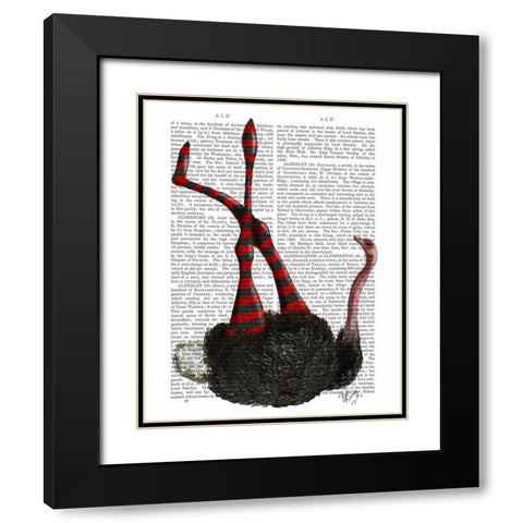Ostrich with Striped Leggings Black Modern Wood Framed Art Print with Double Matting by Fab Funky