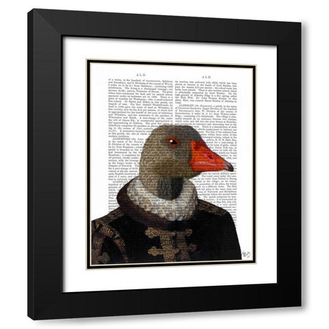 Elizabethan Goose in a Ruff Black Modern Wood Framed Art Print with Double Matting by Fab Funky