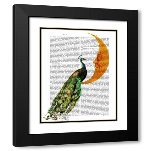 Peacock on the Moon Black Modern Wood Framed Art Print with Double Matting by Fab Funky
