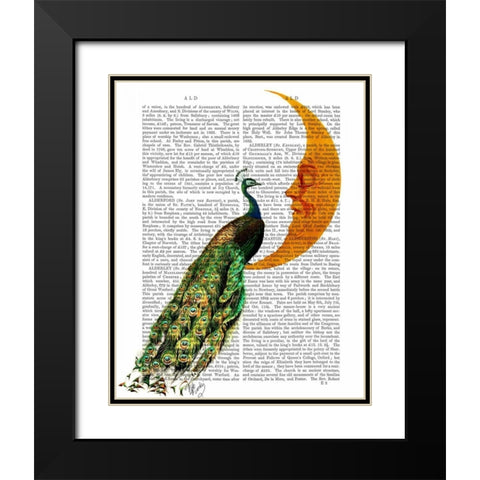 Peacock on the Moon Black Modern Wood Framed Art Print with Double Matting by Fab Funky