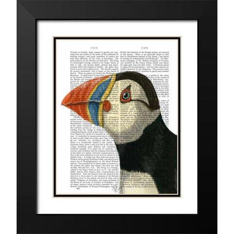 Puffin Portrait Black Modern Wood Framed Art Print with Double Matting by Fab Funky