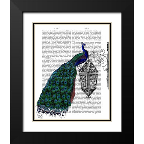 Peacock On Lamp Black Modern Wood Framed Art Print with Double Matting by Fab Funky