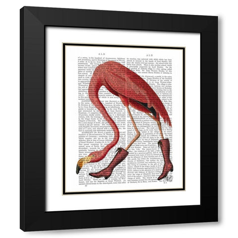 Flamingo in Pink Boots Black Modern Wood Framed Art Print with Double Matting by Fab Funky