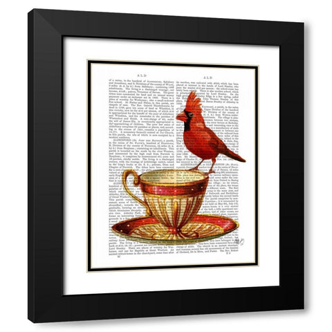 Teacup And Red Cardinal Black Modern Wood Framed Art Print with Double Matting by Fab Funky