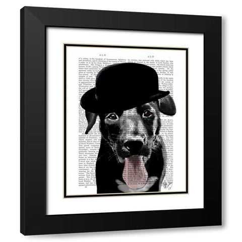 Black Labrador in Bowler Hat Black Modern Wood Framed Art Print with Double Matting by Fab Funky