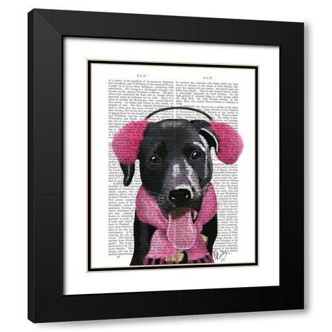 Black Labrador With Ear Muffs Black Modern Wood Framed Art Print with Double Matting by Fab Funky