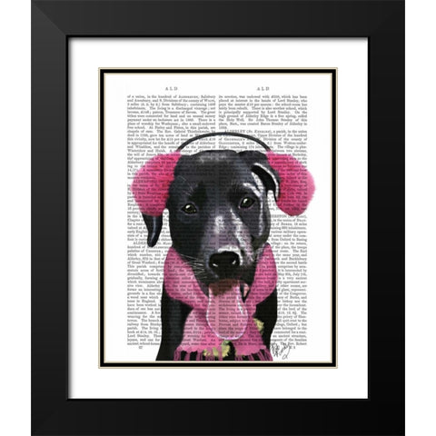Black Labrador With Ear Muffs Black Modern Wood Framed Art Print with Double Matting by Fab Funky