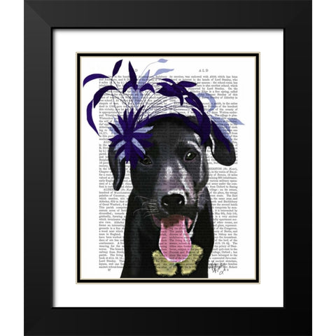 Black Labrador With Blue Fascinator Black Modern Wood Framed Art Print with Double Matting by Fab Funky