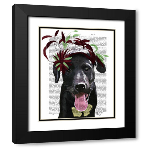Black Labrador With Green Fascinator Black Modern Wood Framed Art Print with Double Matting by Fab Funky