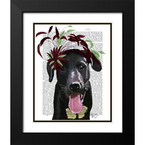 Black Labrador With Green Fascinator Black Modern Wood Framed Art Print with Double Matting by Fab Funky
