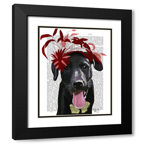Black Labrador With Red Fascinator Black Modern Wood Framed Art Print with Double Matting by Fab Funky