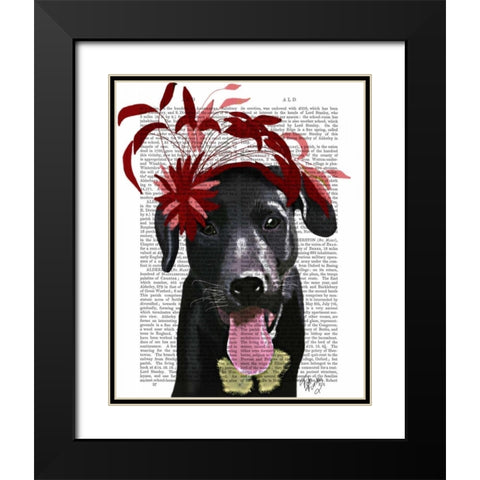 Black Labrador With Red Fascinator Black Modern Wood Framed Art Print with Double Matting by Fab Funky