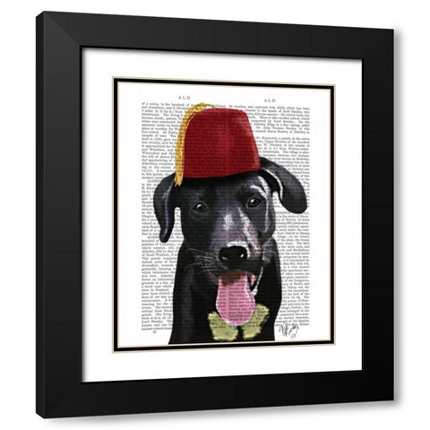 Black Labrador With Fez Black Modern Wood Framed Art Print with Double Matting by Fab Funky
