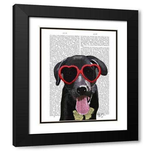 Black Labrador With Heart Sunglasses Black Modern Wood Framed Art Print with Double Matting by Fab Funky