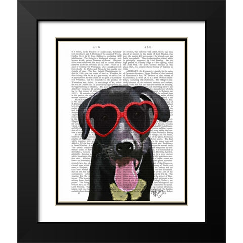 Black Labrador With Heart Sunglasses Black Modern Wood Framed Art Print with Double Matting by Fab Funky
