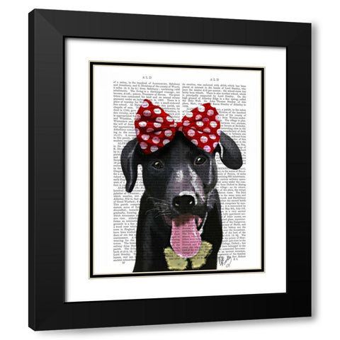Black Labrador With Red Bow On Head Black Modern Wood Framed Art Print with Double Matting by Fab Funky