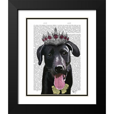 Black Labrador With Tiara Black Modern Wood Framed Art Print with Double Matting by Fab Funky