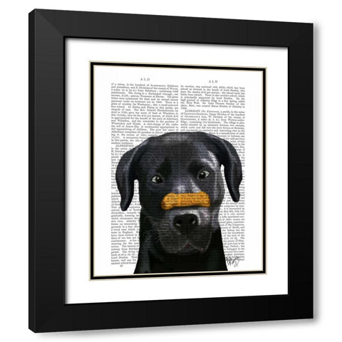 Black Labrador With Bone on Nose Black Modern Wood Framed Art Print with Double Matting by Fab Funky